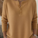 Carol | Henley Button Knit Sweater
