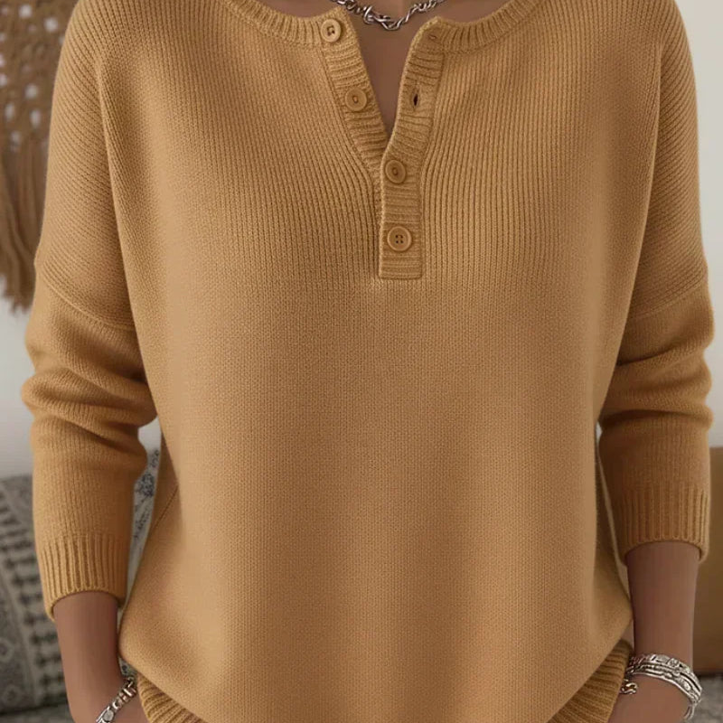 Carol | Henley Button Knit Sweater