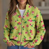 Paige | Lime and Pink Floral Zip-Up Cardigan