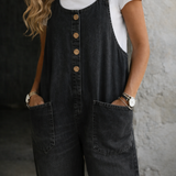 Bethany | Vintage-Wash Black Denim Overalls