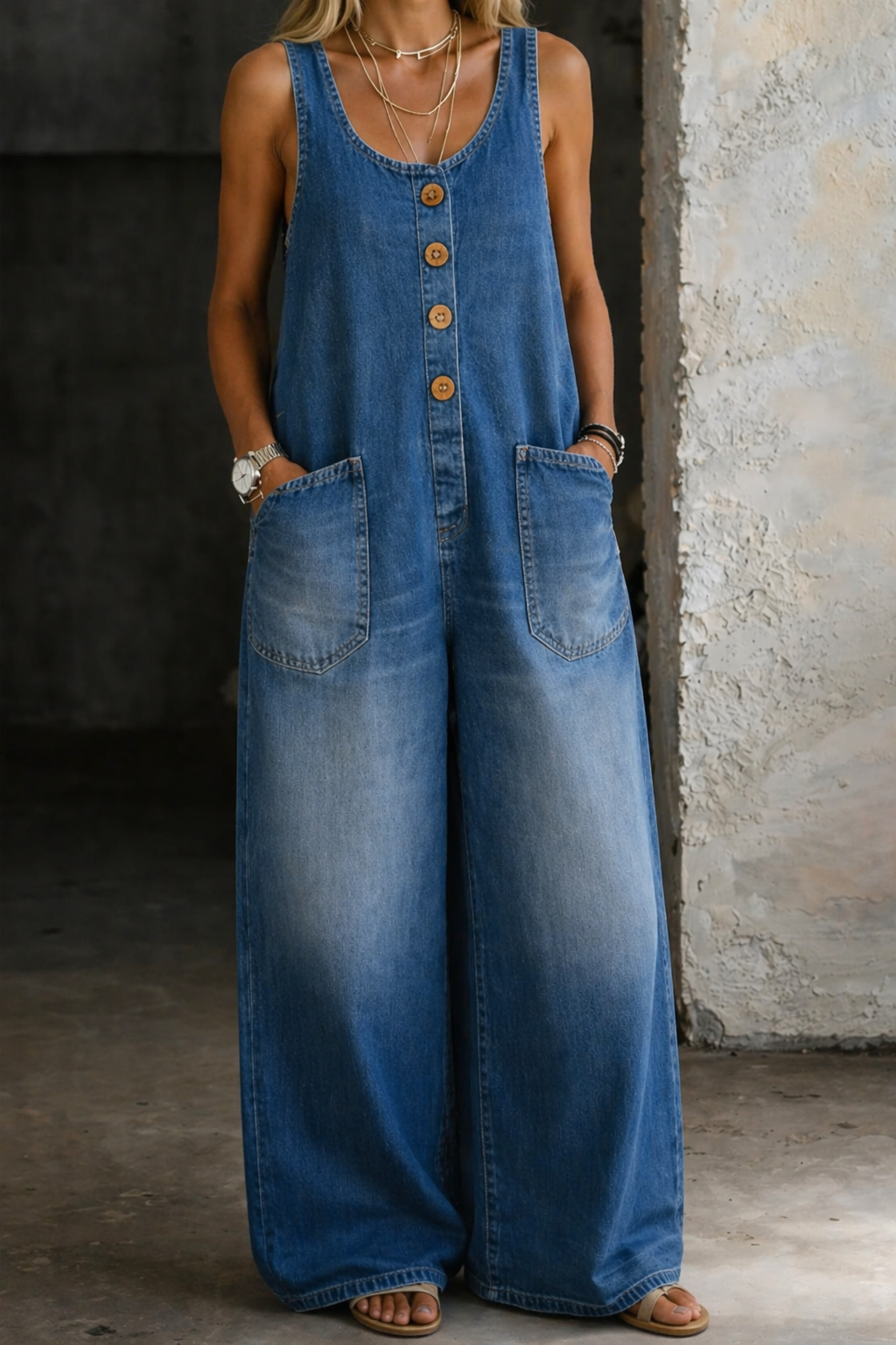 Saylor vintage washed cotton denim overalls for women