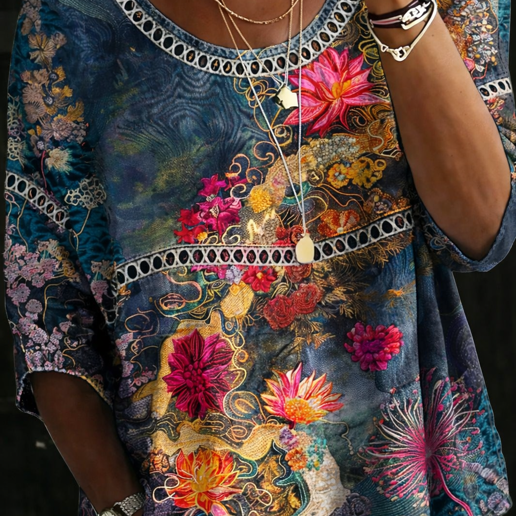 Sandra | Vintage Floral Denim Blouse