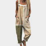 Emily | Earth-Tone Stripe Patchwork Overalls