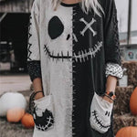 Irene Stitched Face Mini Dress in black and white, front view