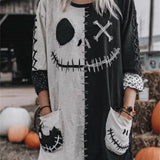 Irene Stitched Face Mini Dress in black and white, front view