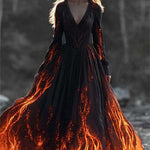 Margaret Flame Print Maxi Dress in black, front view