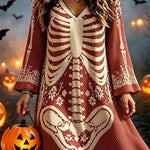 Florence skeleton v neck mini dress in red, white, front view