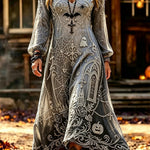 Rosalie spiderweb V-neck dress in gray, front view