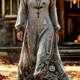 Rosalie spiderweb V-neck dress in gray, front view