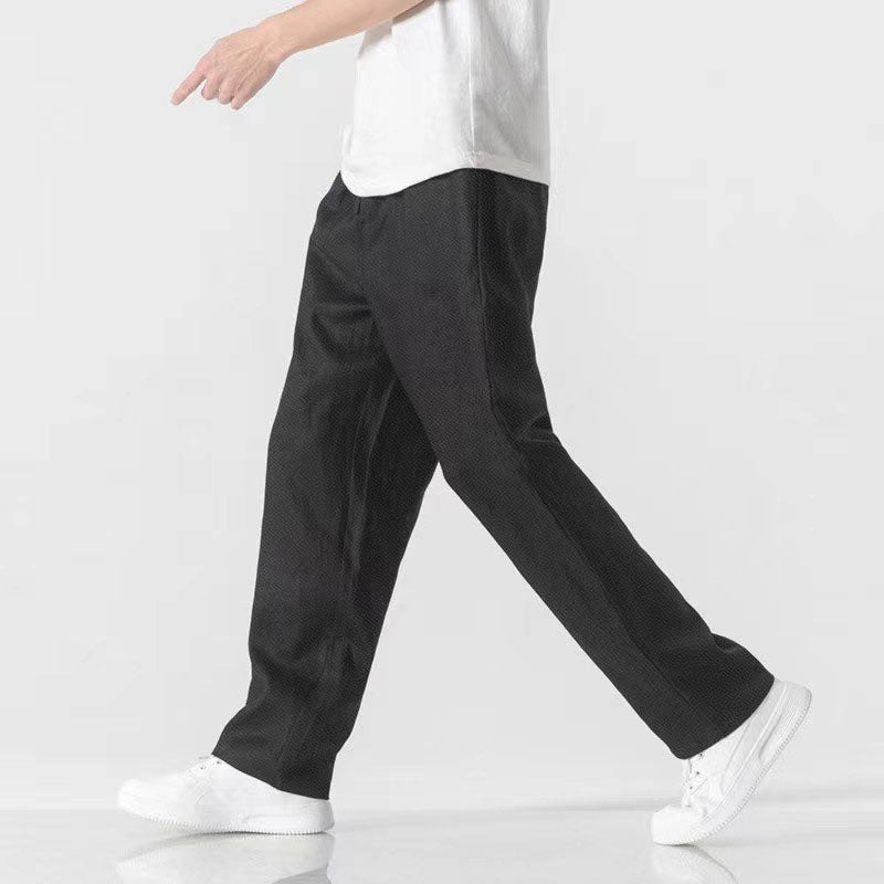 Bentley men's wide leg linen pants in Black, view 3