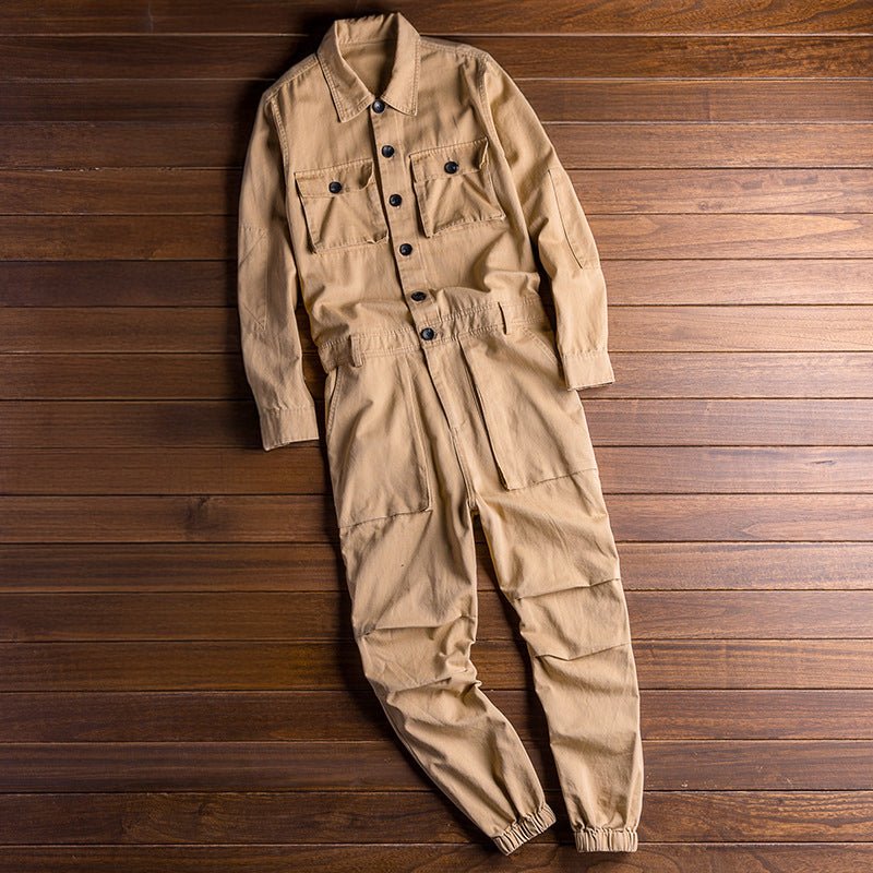 Hollis men's button front workwear jumpsuit in Khaki, view 2