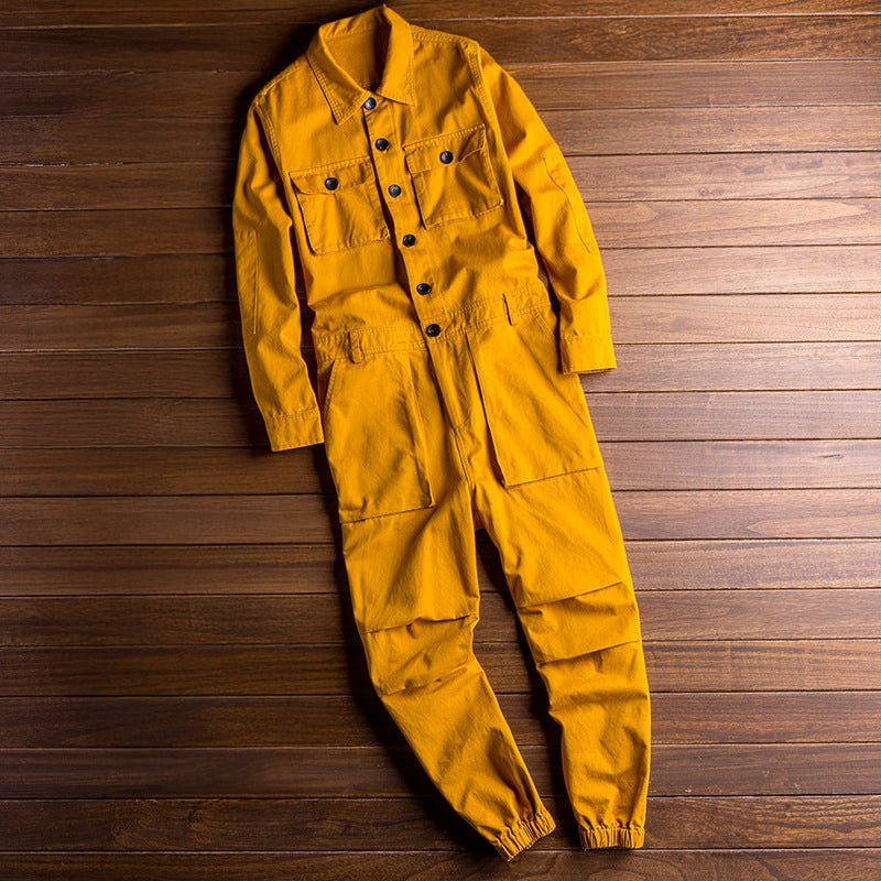 Hollis men's button front workwear jumpsuit in Yellow, view 3