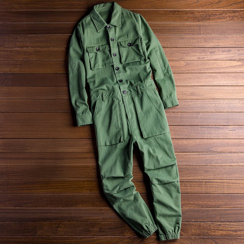 Hollis men's button front workwear jumpsuit in Green, view 4