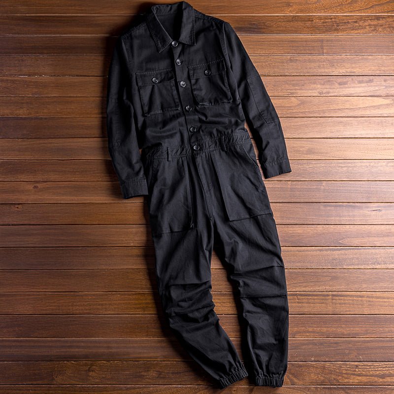 Hollis men's button front workwear jumpsuit in Black, view 5