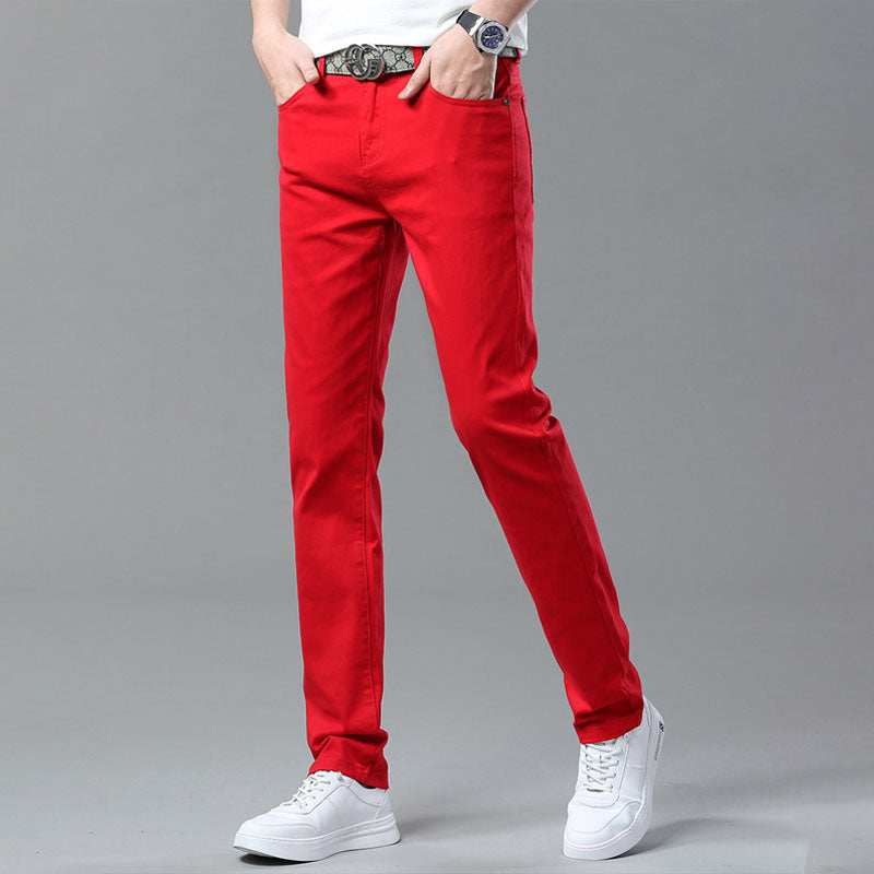Stanley men's slim fit color pants in Red, view 5