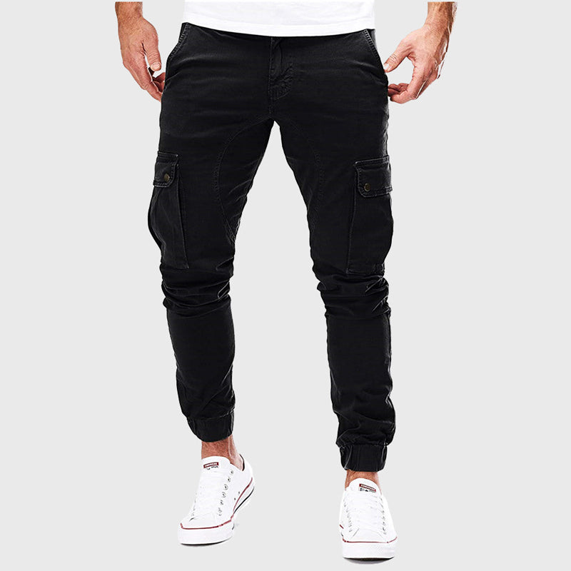 Warren men's slim cargo jogger pants in Black, view 4