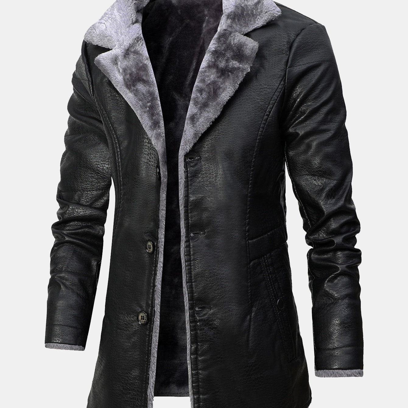 Clark | Longline Faux Leather Coat with Faux Fur Lining