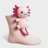Lila Axolotl socks, front view