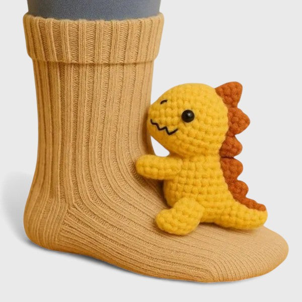 Melinda Dinosaur socks, front view