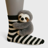 Blair Black and White Sloth socks, front view