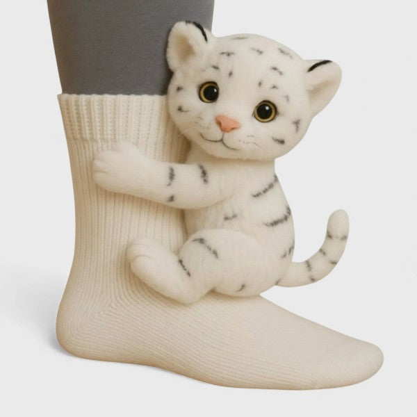Arlene White Tiger socks, front view