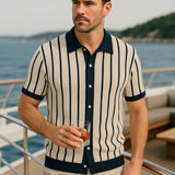 Jason | Wide Stripe Knit Polo with Button Placket