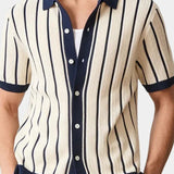 Jason | Wide Stripe Knit Polo with Button Placket
