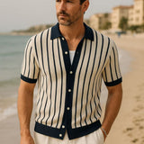 Jason | Wide Stripe Knit Polo with Button Placket