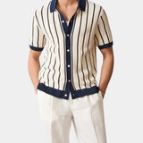 Jason | Wide Stripe Knit Polo with Button Placket