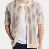 Jason | Wide Stripe Knit Polo with Button Placket