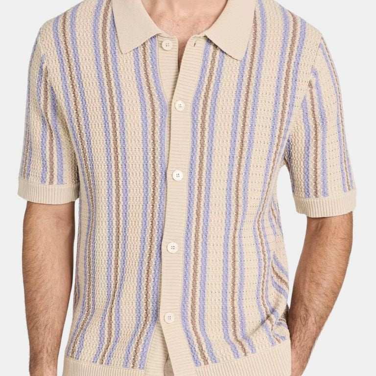 Jason | Wide Stripe Knit Polo with Button Placket