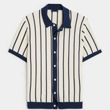 Jason | Wide Stripe Knit Polo with Button Placket