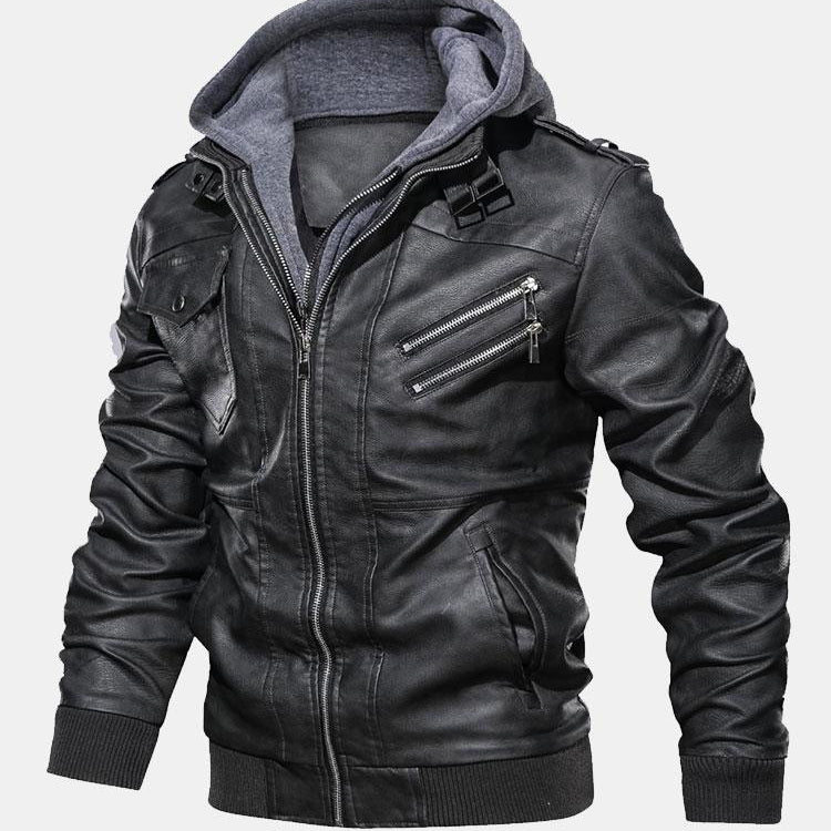 Zack | Faux Leather Jacket with Detachable Hood