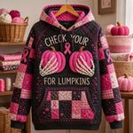Andrea Pink Pumpkin Skeleton Hoodie in pink, black, front view on a hanger
