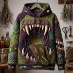 Aurora Swamp Monster Hoodie in green, purple, front view on a hanger