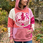 Mary Rose Wreath Witch Hoodie in pink, white, front view worn by a model