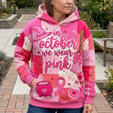 Katherine Pink Witch Magic Hoodie in pink, white, front view worn by a model