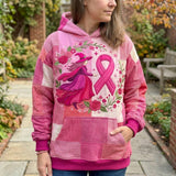 Jade Witch Rose Ribbon Hoodie in pink, white, front view worn by a model