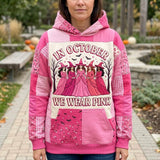 Iris Pink Witch Group Hoodie in pink, white, front view worn by a model