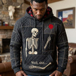 Lydia Skeleton Balloon Hoodie in black, red, front view worn by a model