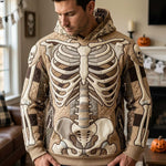 Aaliyah Skeleton Anatomy Hoodie in beige, brown, front view worn by a model