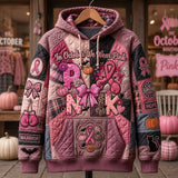 Lucia Pink Floral Ribbon Hoodie in pink, burgundy, black, front view on a hanger