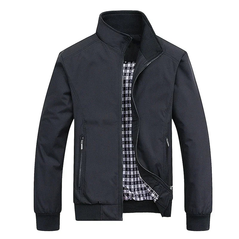 Marshall men's check lined Harrington jacket in Black, view 2