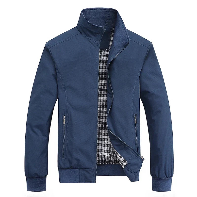 Marshall men's check lined Harrington jacket in Blue, view 5