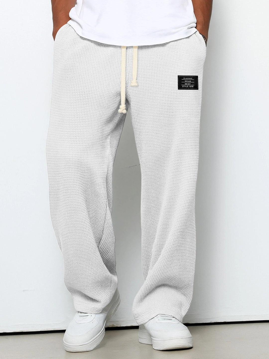 Pierce men's waffle texture drawstring pants in White, view 2