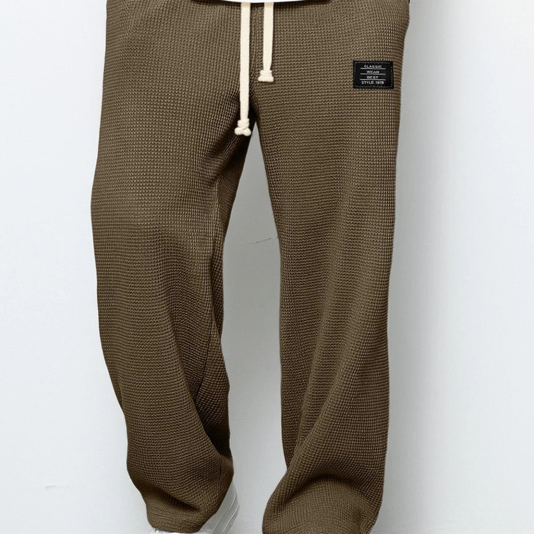 Kirk men's dark brown waffle drawstring pants, front view