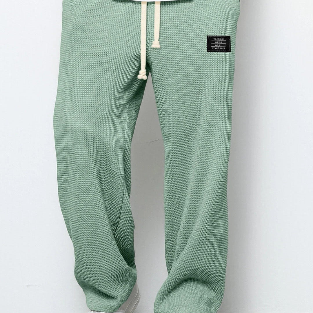 Nick men's green waffle drawstring pants, front view