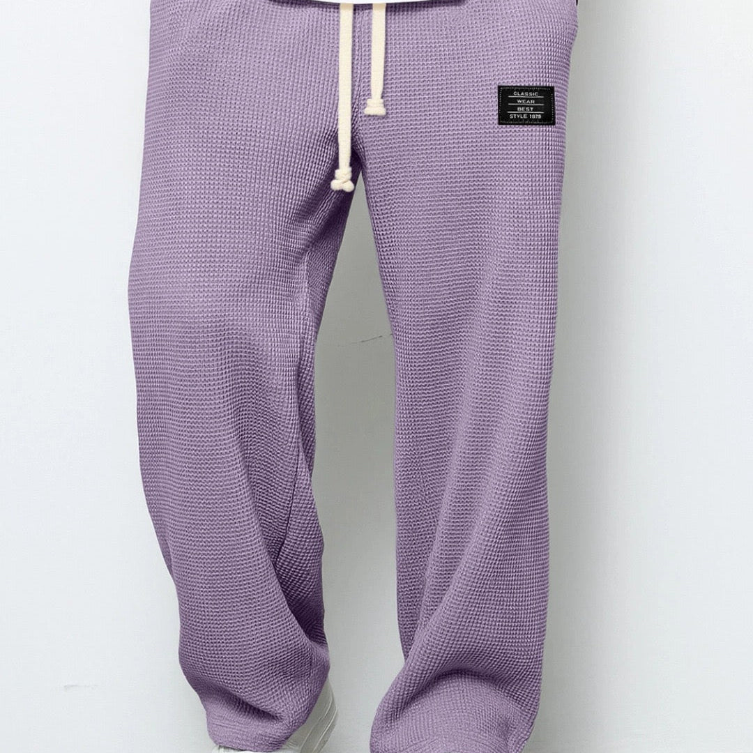 Terrence men's lilac waffle drawstring pants, front view