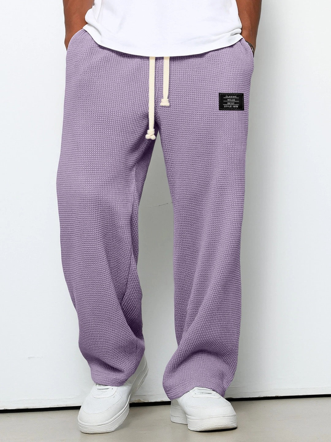 Terrence men's lilac waffle drawstring pants, front view