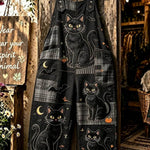 Daphne cat pumpkin plaid jumpsuit in black, gray, front view